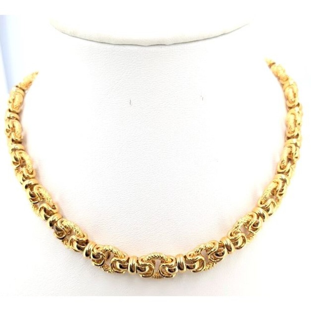 Premier Designs Signed Necklace Gold Tone Ornate Textured Chain 18in Statement